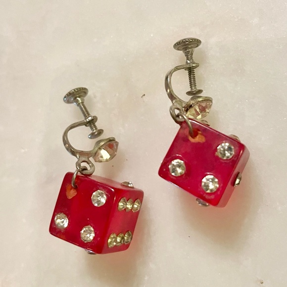 Antique Bakelite Dice Screw Earrings